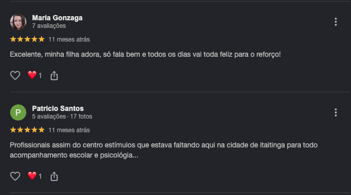 Avaliação 6 no Google